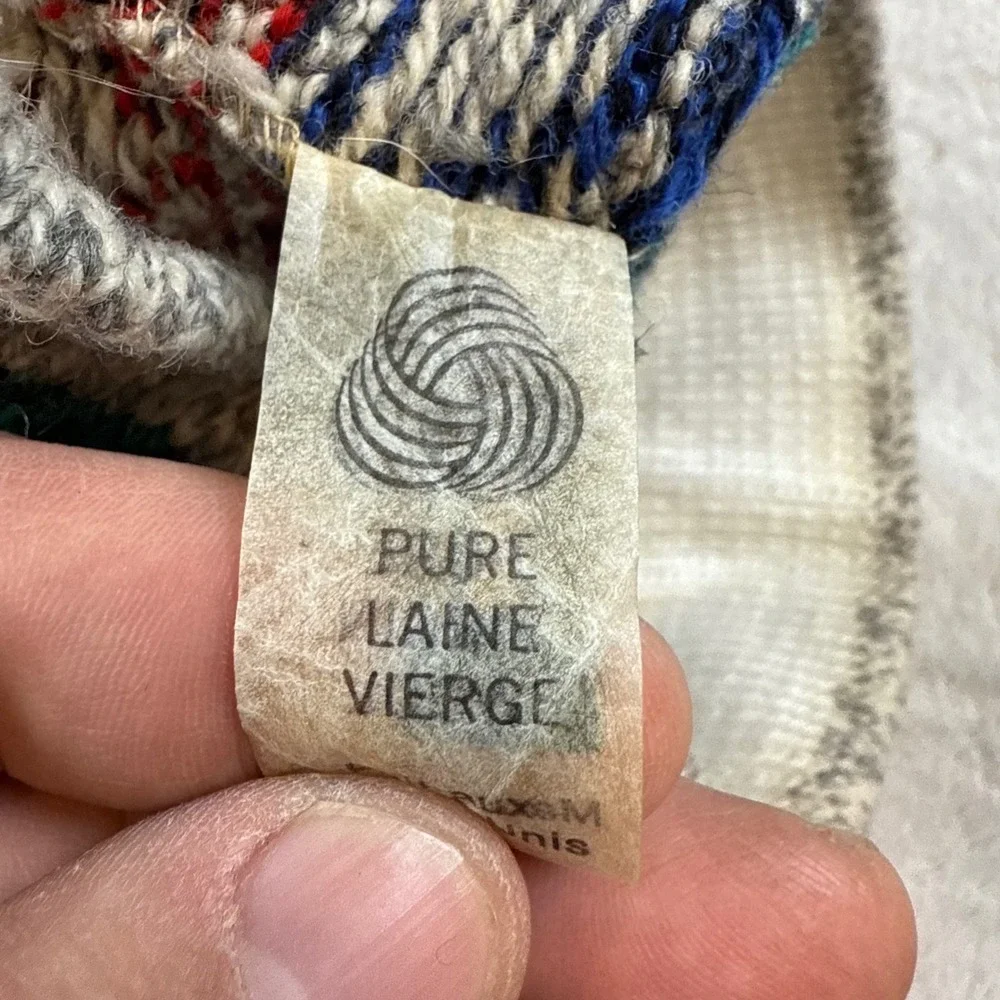 Vintage Eddie Bauer Fair Isle Wool Beanie Pom Pom Hat Red‎ Blue Grey Pure Wool